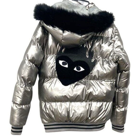 Reelistik Men's Silver Puffer Jacket 2XL With Hood Faux Fur Trim NWT - Picture 2 of 8